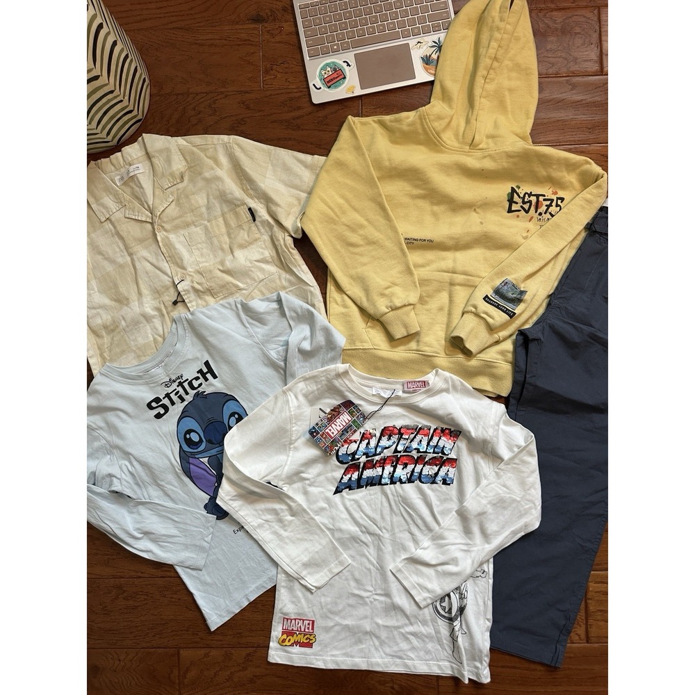 ZARA Boys Size 9T 10T Clothing Lot Bundle 5 Pcs Marvel NWT Stitch Hoodie Pants